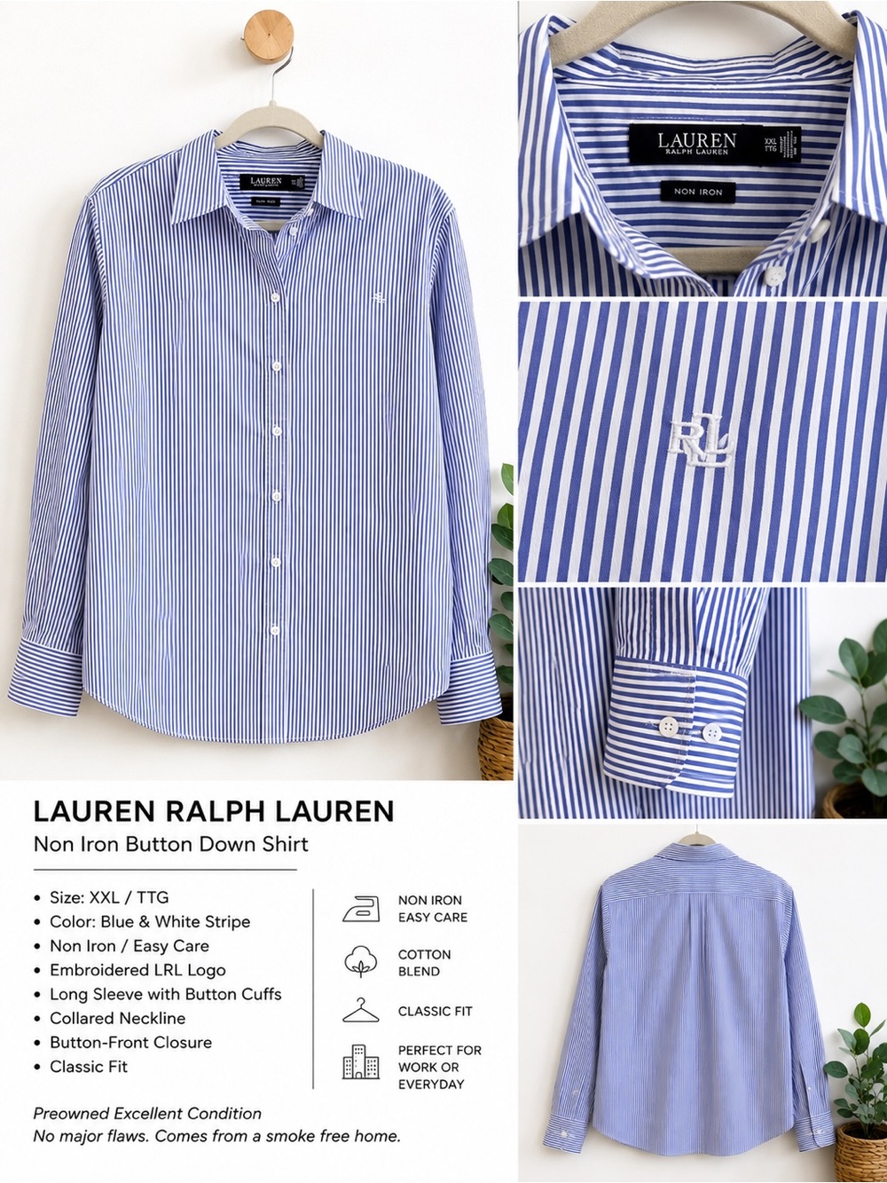 Ralph Lauren Blue & White Striped Button-Down Shirt